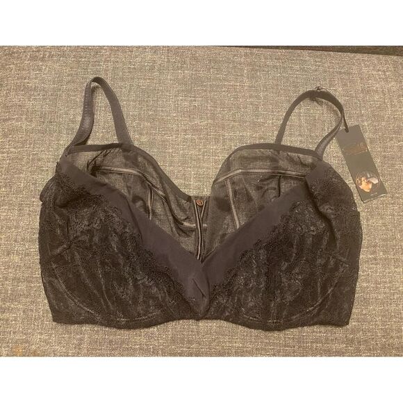 Scantilly 38K peek a boo lace Bra NWT Black Plunge Sheer Strappy Sexy Elegant - Picture 4 of 14